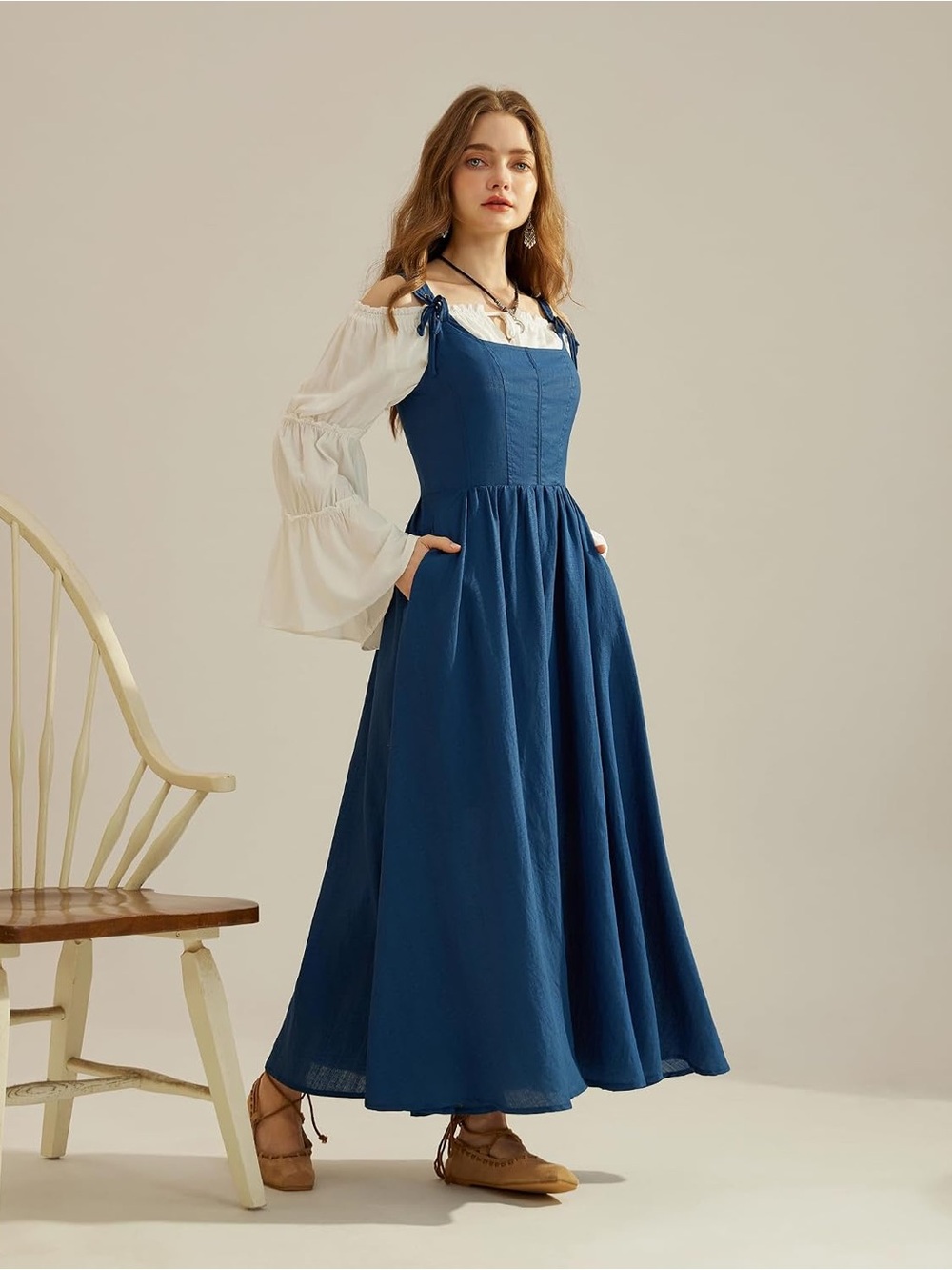 Scarlet Darkness Women's Renaissance Overdress Square Neck Maxi Corset, Blue, S
